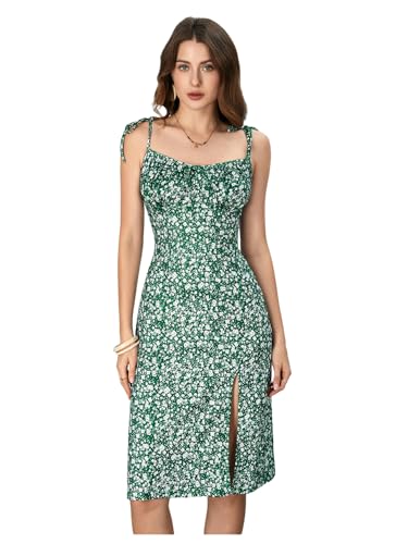 WDIRARA Women's Floral Print Tie Shoulder Split Thigh Sleeveless Boho Cami Dress Blue XL