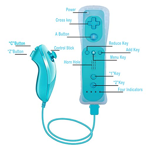 Wii Remote Controller, 2 Packs Upgrade Wii Wireless Controller Compatible with Wii Wii U Console(Red and Blue)
