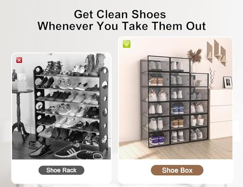 Kuject X-Large Shoe Storage Boxes Organizers Clear Plastic Stackable 4 Pack, Shoe Rack & Holder Substitute, Sneaker Containers, Toy Storage Organizer Bins for Entryway, Closet, Under Bed, Grey