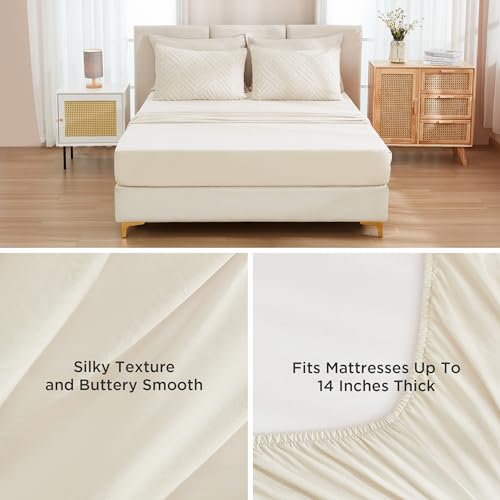 Andency Bed in a Bag Queen Beige- 7 Pieces Queen Comforter Set Beddding Comforter Sets, Tufted Lightweight Fluffy Bed Set with Comforter, Sheets, Pillowcases & Shams for All Season