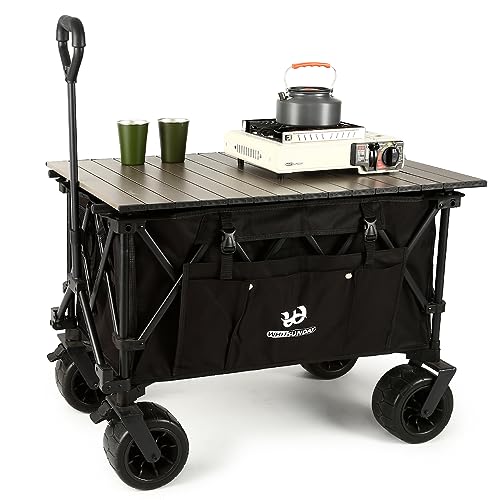 Whitsunday Collasible Wagon Cart, Large Capacity Wagon,Camping Beach Wagon Outdoor Picnic All-Terrain Wheels Heavy Duty Utility Wagon Cart for Grocery Gardening Shopping Fishing Black