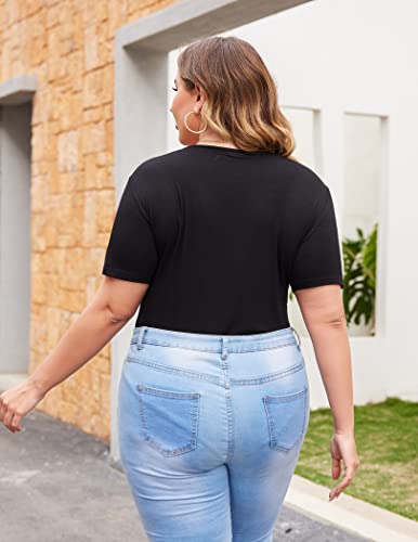 IN'VOLAND Women's Bodysuit Plus Size Sexy V Neck Bodysuits Leotards Solid Basic Top T Shirt Jumpsuits