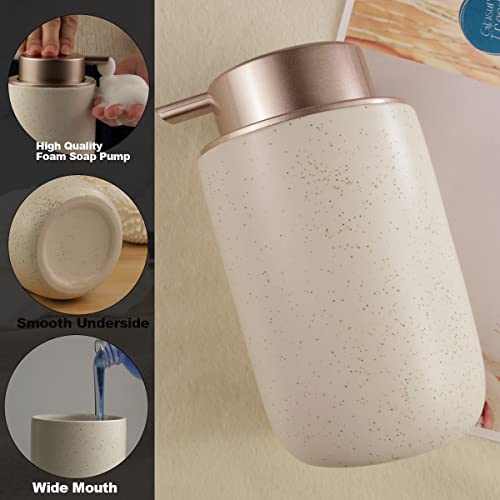 GIRLUFO 2pcs Foaming Soap Dispenser Set,Foaming Hand Soap Dispenser for Countertop,12oz Bathroom Soap Dispenser Set with Foam Soap Pump,Luxury Kitchen Soap Dispenser for Dish Soap(Silver&Ceramic)