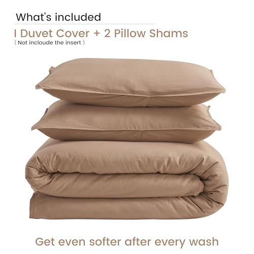 BISELINA French Linen Duvet Cover Set 3pcs with Hidden Zipper Closure Natural Flax Cotton Blend Solid Color Soft Breathable Luxury Farmhouse Bedding -King Size, White