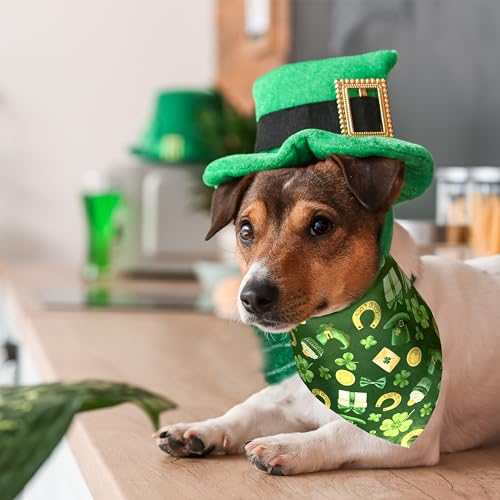 St. Patrick Dog Cat Bandana, Holiday 2 Pack Bandana Irish Rainbow Shamrock Scarfs for Small Medium Large Dogs Cats Pet Puppies
