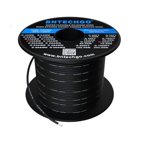 BNTECHGO 16 Gauge Silicone wire spool 250 ft Black Flexible 16 AWG Stranded Tinned Copper Wire
