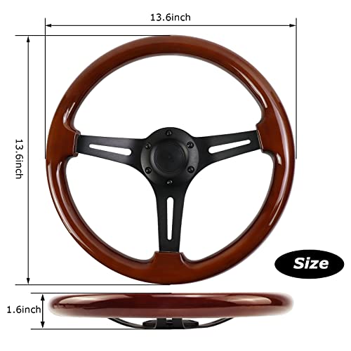 MOTAFAR Universal Racing/Golf Cart Steering Wheel, 13.8" 6 Bolts Wood Grain Racing Steering Wheel Classic Nostalgia Style with Horn Button Vintage(Frosted Silver)