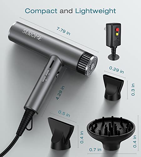 Blow Dryer,110000RPM High-Speed Brushless Motor, Fast-Drying Negative Ions Intelligent Constant Temperature Hair Care Dryers, Professional Hair Dryer with Attachments for Home&Salon (Grey)