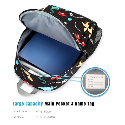 STEAMEDBUN Kids Backpack for Boys 4-6: Boys Backpack - Toddler Preschool Backpack - Dinosaur Backpack for Kids Black