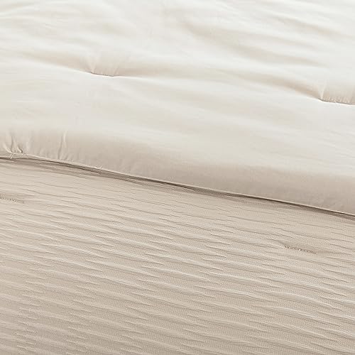 LAVACHEY Queen Comforter Set, White Seersucker Bedding Comforters Sets 3 Pieces, Soft & Lightweight Comforter for Queen Size Bed (90x90In Comforter & 2 Pillowcases)