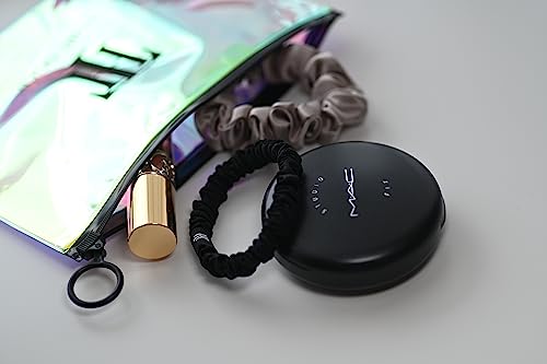 Hair Tiger 100% Mulberry Silk Scrunchies Perfect for Sleeping, Hypoallergenic and Gentle Silk Hair Ties to Prevent Frizz, Tangles and Breakage (Medium and Skinny) (Black and Taupe), Set of 4