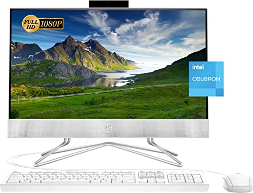 HP 2022 All-in-One Desktop, 21.5" FHD Display, Intel Celeron J4025 Processor, 16GB RAM, 1TB PCIe SSD, Webcam, HDMI, RJ-45, Wired Keyboard&Mouse, WiFi, Windows 11 Home, White