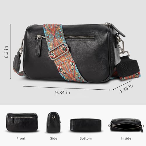Dksongr Italian Genuine Leather Crossbody bags for Women Small Leather Purses Shoulder Crossbody Handbags with Wide Strap