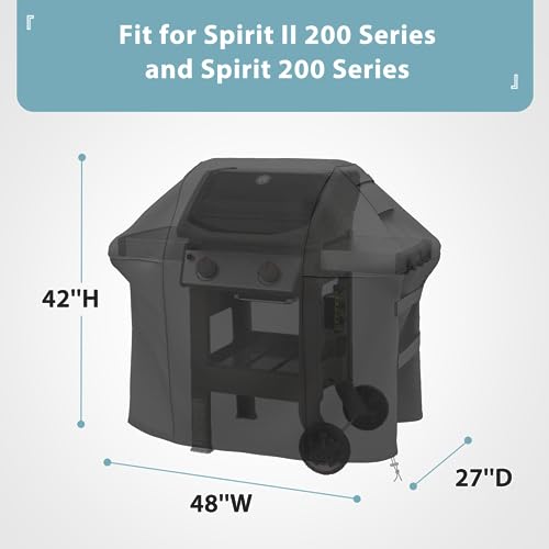 Grill Cover for Weber Spirit II 200 Series, Double Straps and Built-in Vents, Heavy Duty & Waterproof, Fits Grill Up to 48 Inch Wide, Black