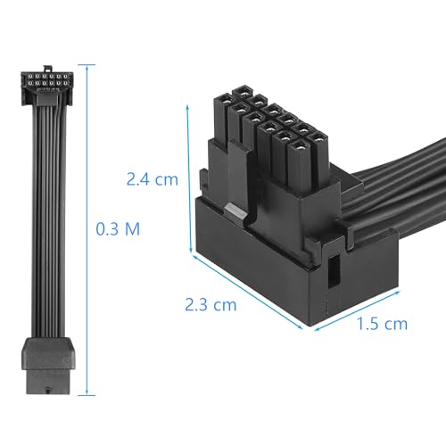 CERRXIAN 1FT ATX3.0 12VHPWR 90 Degree Angle Extension Cable,PCI-e 5.0 12VHPWR ATX3.0 600W 16 Pin Male to Up Angled Female Power Cable,for Graphic Card GPU 12+4pin RTX 3090Ti 4070Ti 4080 4090 (A-1FT)