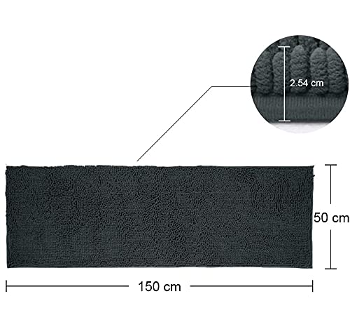Bathroom Rug Mat Non Slip Black Extra Long Bath Mat for Bathroom Floor - Fluffy Soft, Ultra Absorbent and Machine Washable Striped Chenille Noodle Bath Runners Rugs for Bathroom (59" x 20", Black)