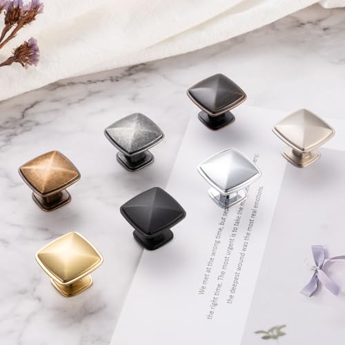 ASKANO 10 Pack 1-3/16 Inch, Square Brushed Nickel Cabinet Knobs Satin Nickel Drawer Knobs Silver Cabinet Pulls, ZK2202 Solid Kitchen Hardware for Cabinets Drawers Bedroom Dresser Bathroom Cupboard