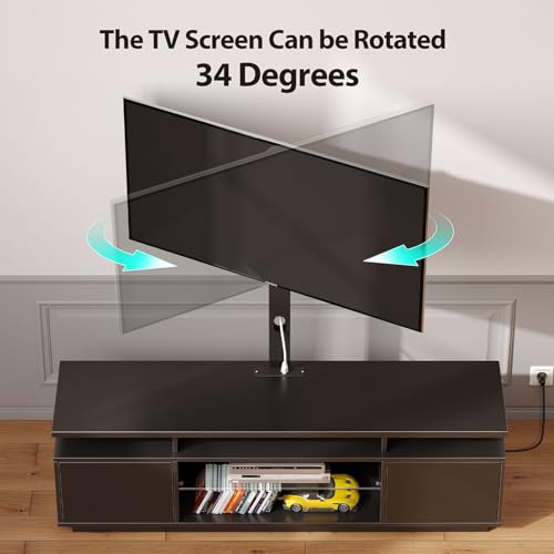 Rolanstar TV Stand with Mount and Power Outlet 51.2", Swivel TV Stand Mount for 32/45/55/60/65/70 inch TVs, Height Adjustable Modern Entertainment Center with Storage & LED Lights, TV Table Black