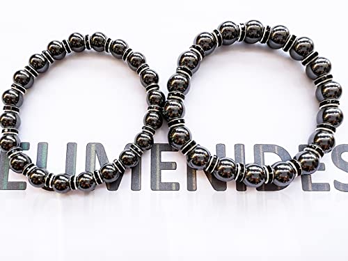 Magnetic Hematite Bracelet For Men And Women,8MM,Magnetic Bracelets With Rhinestones,Improve Sleep, Anti-Static,(Gold Zirconia,8MM)