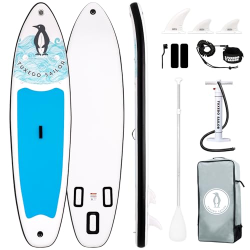 Tuxedo Sailor Inflatable Stand Up Paddle Board Inflatable SUP 10'6"×33"×6" Stand Up Paddle Board for All Skill Levels Included with Board, Paddle, Pump, Fins, Backpack
