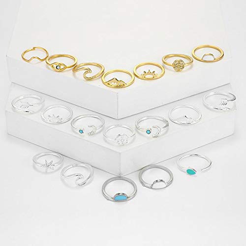FUTIMELY Boho Retro Stackable Rings Sets for Teens Girls Women Rhinestone Knuckle Joint Finger Kunckle Nail Ring Sets (A:19PC)