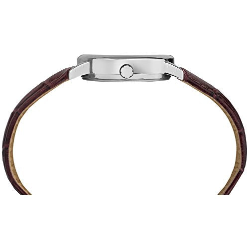 Timex Women's Easy Reader 30mm Watch – Silver-Tone Case Cream Dial with Brown Croco Leather Strap