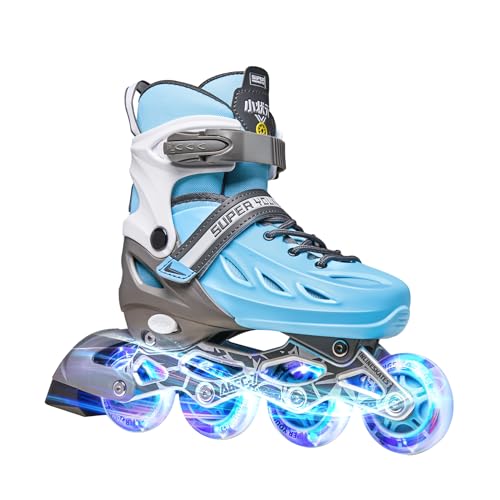 SUPER YOUNGSTER Adjustable Inline Skates for Boys Girls Ages 4-12 with Light Up Wheels, Roller Skates Blades for Youth Kids Indoor & Outdoor Beginners