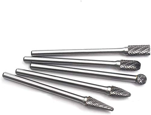 Carbide Burrs Set 5pcs JESTUOUS 1/4 Inch Shank Diameter Extended Long Double Cut Edge Solid Tungsten Carbide Burr Rotery File for Die Grinder Bits Drilling