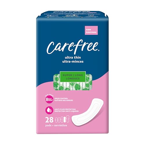 Carefree Ultra Thin Pads for Women, Super/Long Pads Without Wings, 28ct | Carefree Pads, Feminine Care, Period Pads & Postpartum Pads | 28ct (Pack of 1)