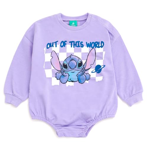 Disney Lilo & Stitch Newborn Baby Boy or Girl French Terry Bubble Romper Oversized Bodysuit and Hat Lavender Newborn
