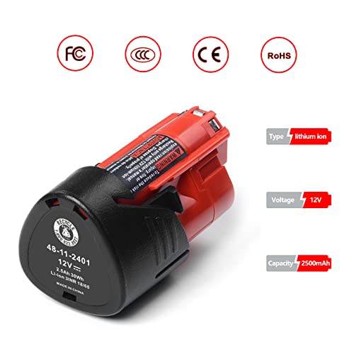 DV8DKV7 2 Packs Replace for Milwaukee M12 12 Volt Cordless Tools 6.0Ah Battery, Compatible with Milwaukee 12V 48-11-2410 48-11-2420 48-11-2411 48-11-2401 12 Volt Lithium Ion Battery