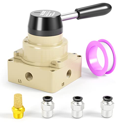 TAILONZ PNEUMATIC Rotary Lever Hand Valve HV-04 1/2”NPT Air Flow Control 3 Position 4 Way