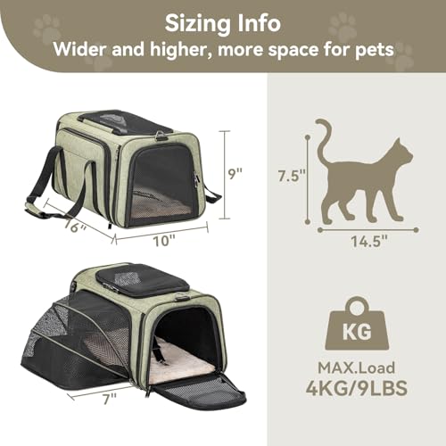 Petsfit Expandable Cat Carrier Dog Carriers,Airline Approved Soft-Sided Portable Pet Travel Washable Carrier for Kittens,Puppies,Removable Soft Plush mat and Pockets,Locking Safety Zippers