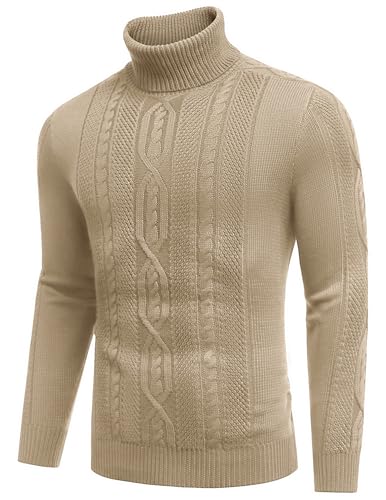 COOFANDY Blue Turtleneck for Men Long Sleeve Slim Fit Sweater Casual Warm Twisted Knitted Pullover Sweaters