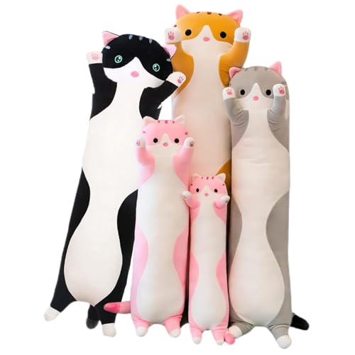 Long Cat Plush Pillow Soft Cat Hugging Pillow Stuffed Animal Pillow Cute Kitty Sleeping Throw Pillow Gift for Kids(50cm/19.68inch,Black