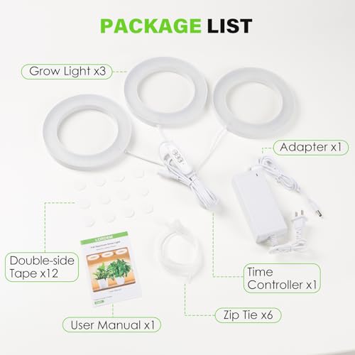 LORDEM 6.3" Bamboo Ceiling Grow Lamp for Indoor Plants, 216 LEDs Full Spectrum Halo Plant Light, Under Cabinet Grow Lights with 4/8/12H Auto Timer Switch Modes, 4 Dimmable Brightness Levels, Tri Head