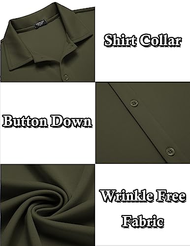 COOFANDY Men's Fitted Dress Shirts Long Sleeve Wrinkle Free Stretch Dress Shirts Dark Red