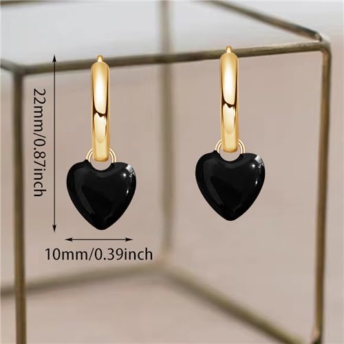 KVANU Personalized Exquisite Heart-Shaped Double-Sided Three-Dimensional Alloy Enamel Huggie Earrings Multi Color Retro Love Heart Huggie Earrings for Women Jewelry Gifts (Black)