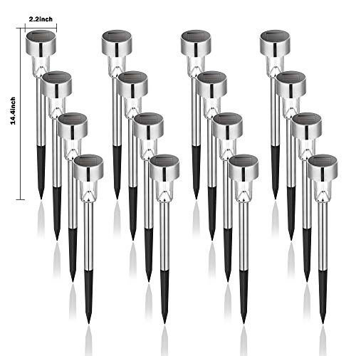 GIGALUMI Solar Lights Outdoor Waterproof,16 Pack Stainless Steel LED Solar Garden Lights for Patio, Lawn, Yard and Landscape(Cold White)