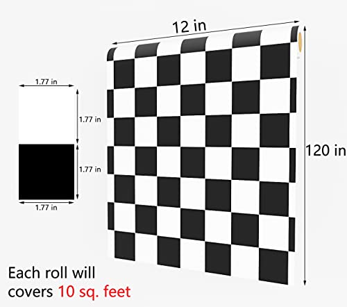 Decotalk Checkered Peel and Stick Wallpaper for Kitchen Backsplash Wall Paper Black and White Checkerboard Decor for Wall Cabinets Bathroom Removable Contact Paper Checkered Stick on Tile 120x12 Inch