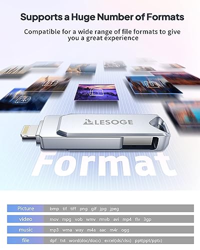 MFi Certified 128GB Flash Drive for iPhone Photo Stick USB Memory Stick Thumb Drives, High Speed USB Stick External Storage for iPhone/iPad/Android/PC