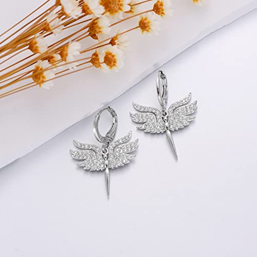 VIJASHOP Angel Dangle Earring for Women CZ Angel Wings Huggie Hoop Earrings Hypoallergenic Angel Earring Jewelry Valentine's Day Birthday Gifts for Girlfriends