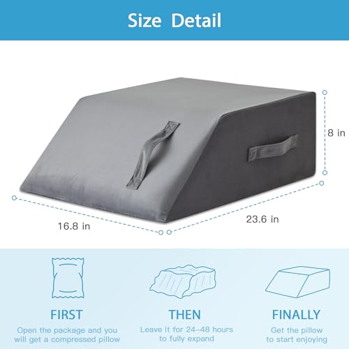 MEGCXIT Leg Elevation Pillow for After Surgery, Leg Pillow Elevation Blood Circulation Memory Foam Leg Wedge for Elevation for Swelling, Foot Elevation Pillow Post Surgery 23.6×16.8×8 Inch Short Plush