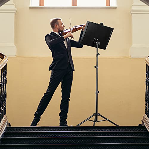 CAHAYA 5 in 1 Heightened Dual-use Sheet Music Stand & Desktop Book Stand Metal Portable Solid Back with Height Adjustable from 31.4-67in Including Carrying Bag, Sheet Music Folder & Clip CY0304