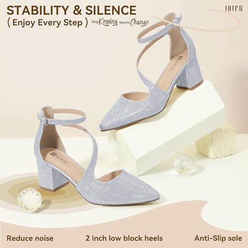 IDIFU Hot Pink Pumps Heels Closed Toe Strappy Heels Dressy Low Chunky Block Heels Comfortable Ankle Strap Pointed Toe Heels Trendy Wedding Party Dress Shoes Fashion Pumps Shoes(Hot Pink Suede, 12)
