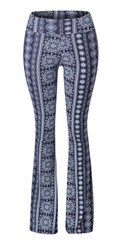 SATINA High Waisted Flare Wide Leg Leggings | Printed & Solid | Reg & Plus (XX-Large, Trippy Black)