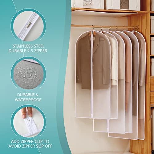 Perber 32" Garment Bags for Hanging Clothes, 10 Packs Suit Bags for Closet Storage, Plastic Waterproof Suit Cover Bags with Zipper for Coats, Shirts (Set of 10)