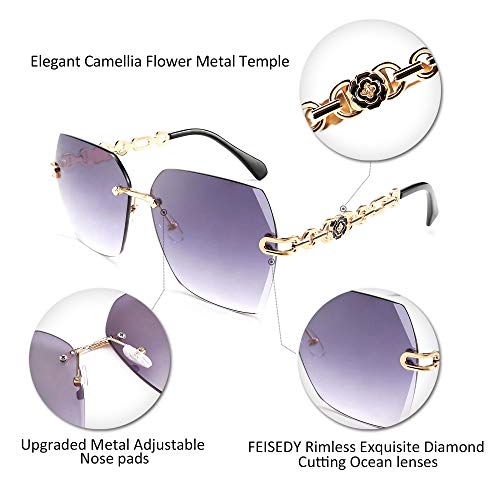 FEISEDY Classic Rimless Sunglasses Women Metal Frame Diamond Cutting Lens Sun Glasses B2567