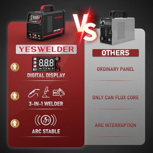 YESWELDER 135Amp MIG Welder,110V Flux Core Welder Flux MIG/Lift TIG/Stick 3-in-1 Large LED Digital Display Welding Machine IGBT Inverter Welder FLUX-135PRO
