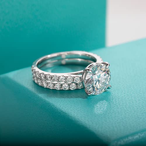 AnuClub 4ct Princess Cut Moissanite Engagement Rings Wedding Band D Color VVS1 Round Cut 925 Sterling Silver Bridal Sets, Christmas Gift for Women 10